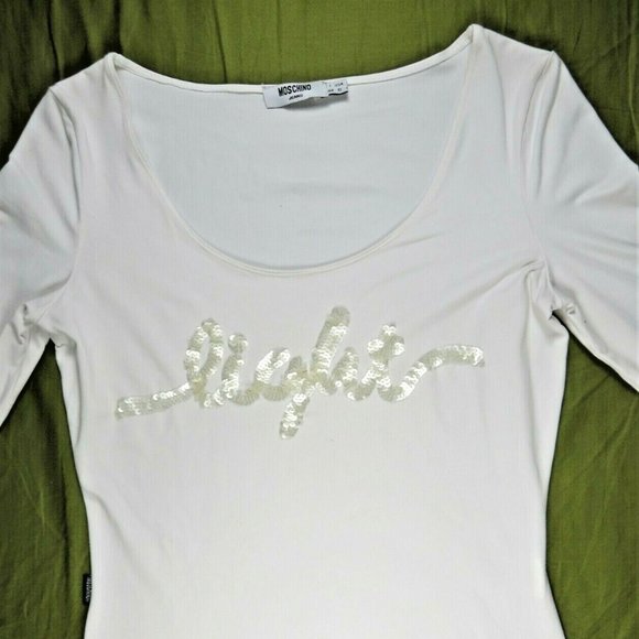 Moschino Jeans Donna Womens Top Sweater Blouse 10 White Lights Sequin Fashion - Picture 2 of 11